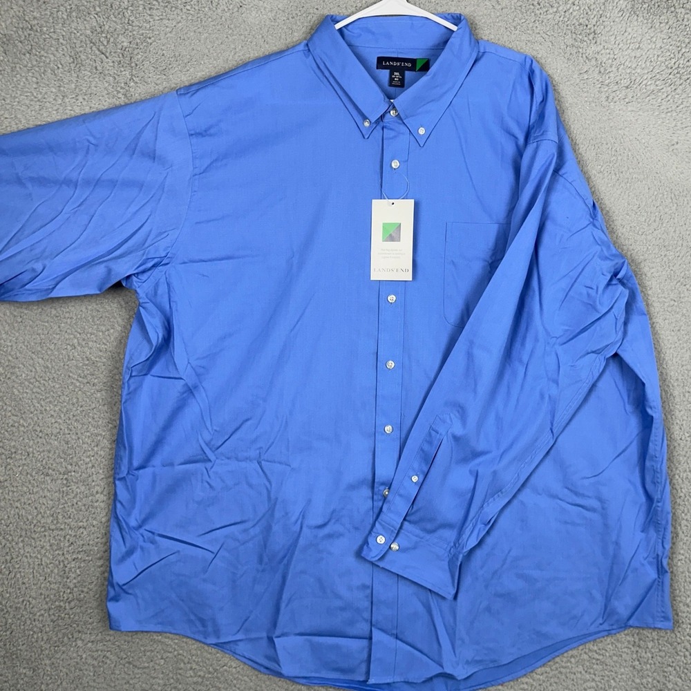 NEW Lands End Shirt Mens 3XL 19-19.5 Big Dress Blue Button Down Long Sleeve Logo